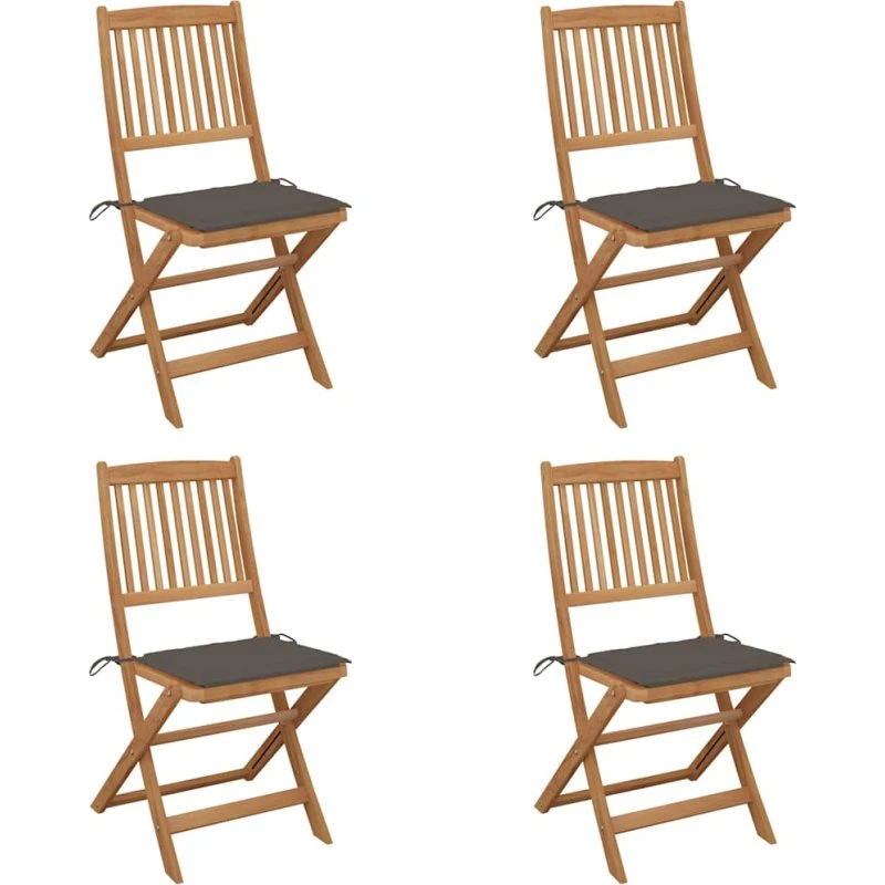Foldbare havestole i akacietræ 4 stk. m. hynder