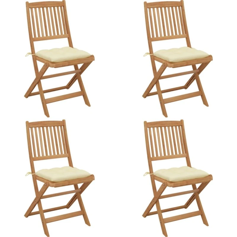 Foldbare havestole 4 stk. i massivt akacietræ med hynder