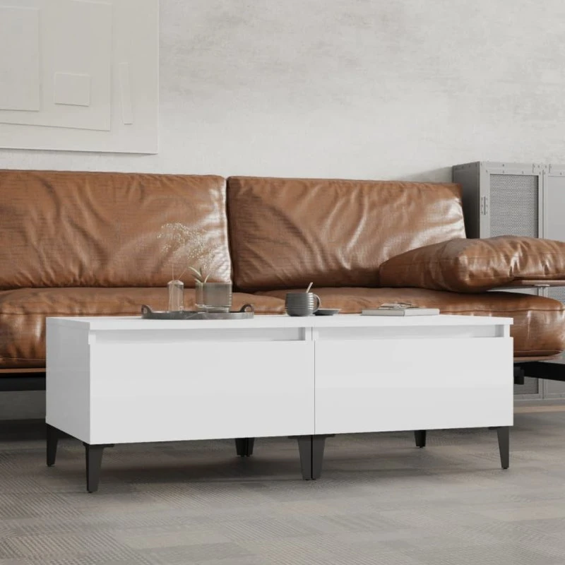 Sideborde 2 stk. 50x46x35 cm hvid højglans med skuffe