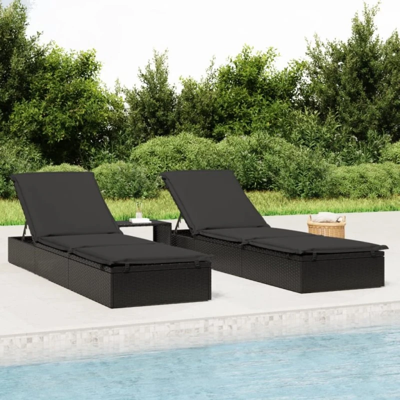 Liggestol i polyrattan med bord – sort