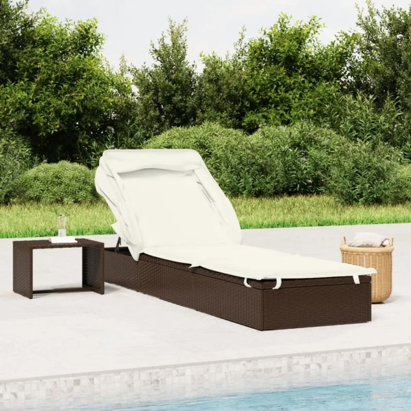 Liggestol med foldbart tag 213x63x97 cm – polyrattan brun