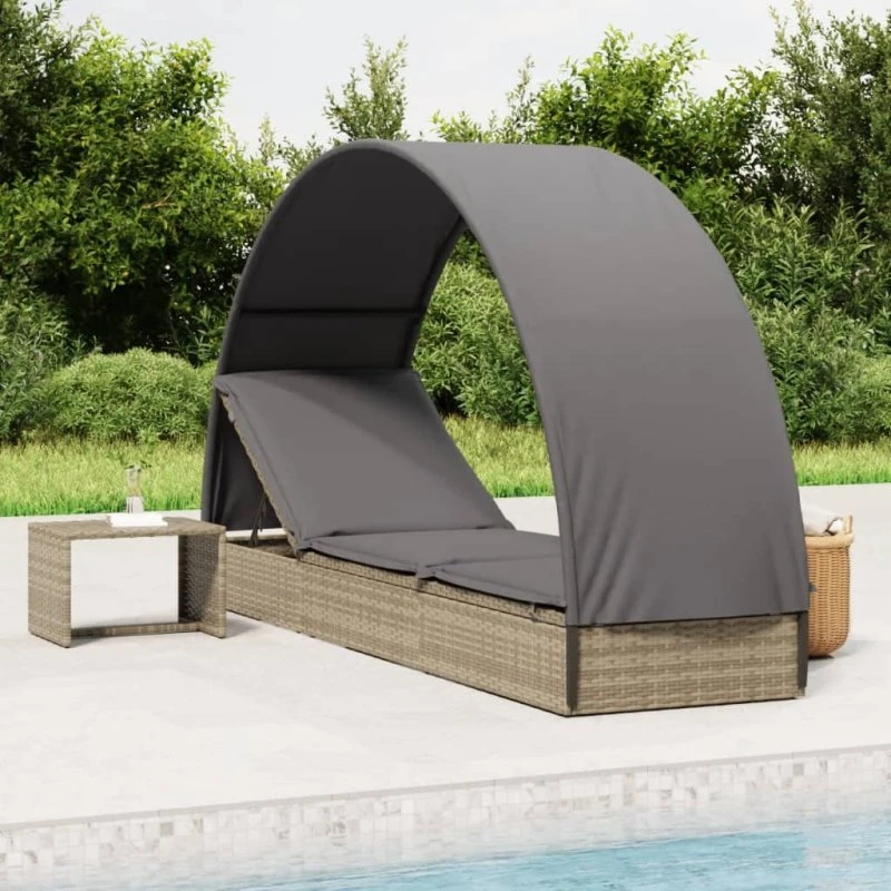 Liggestol med rundt tag 211x57x140 cm polyrattan - grå