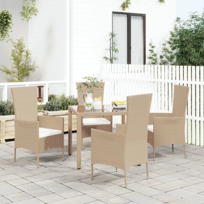 4 stk. havestole i beige polyrattan med hynder