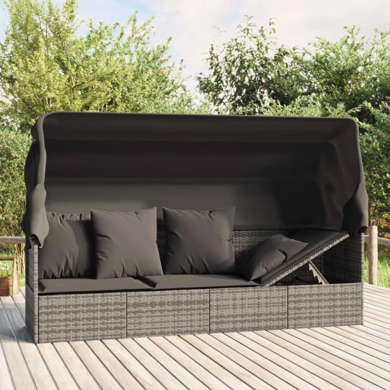 Udendørs loungesofa med tag og hynder i grøn polyrattan