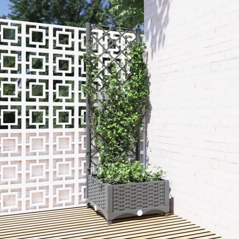 Plantekasse med espalier 40x40x121,5 cm – lysegrå PP