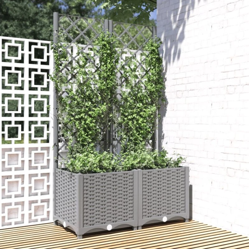 Plantekasse med espalier 80x40x136 cm – lysegrå PP