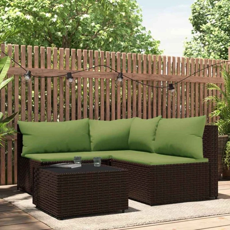 Loungesæt 4 dele i brun polyrattan til haven