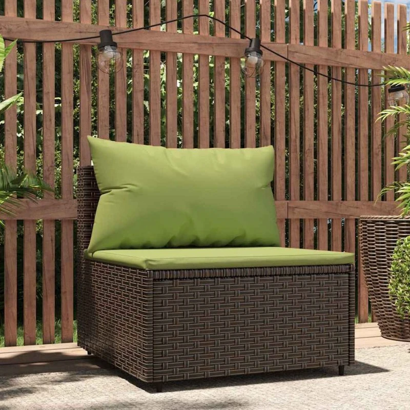 Midtermodul til havesofa med hynde – polyrattan brun