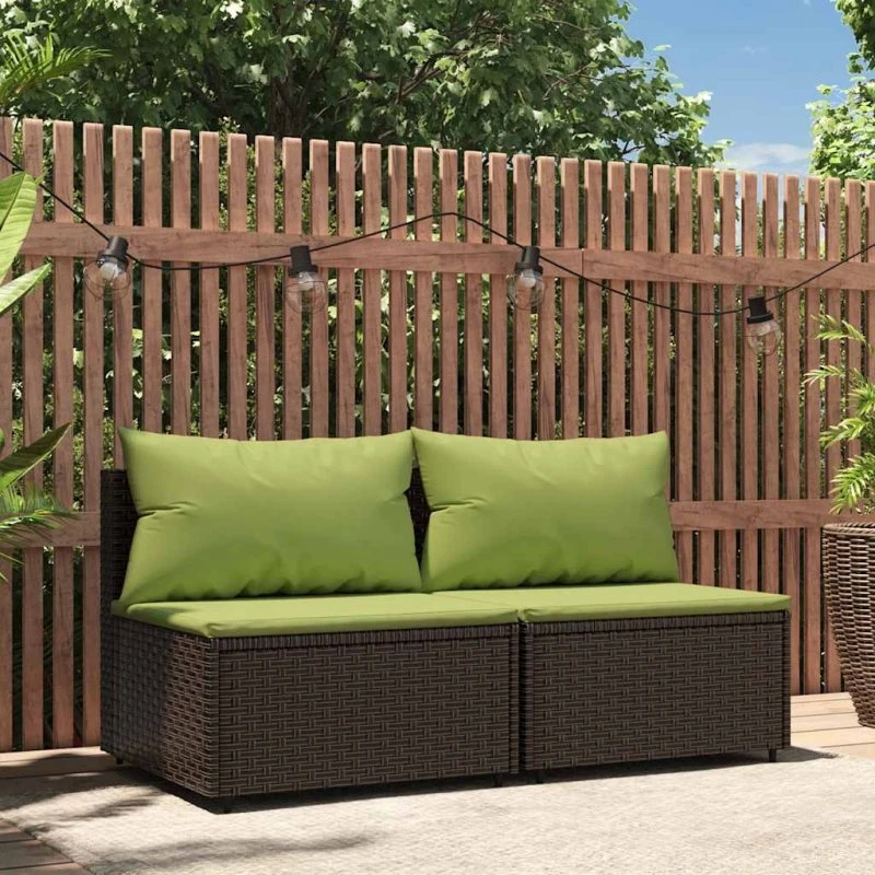 Midtermoduler til havesofa 2 stk. – brun polyrattan