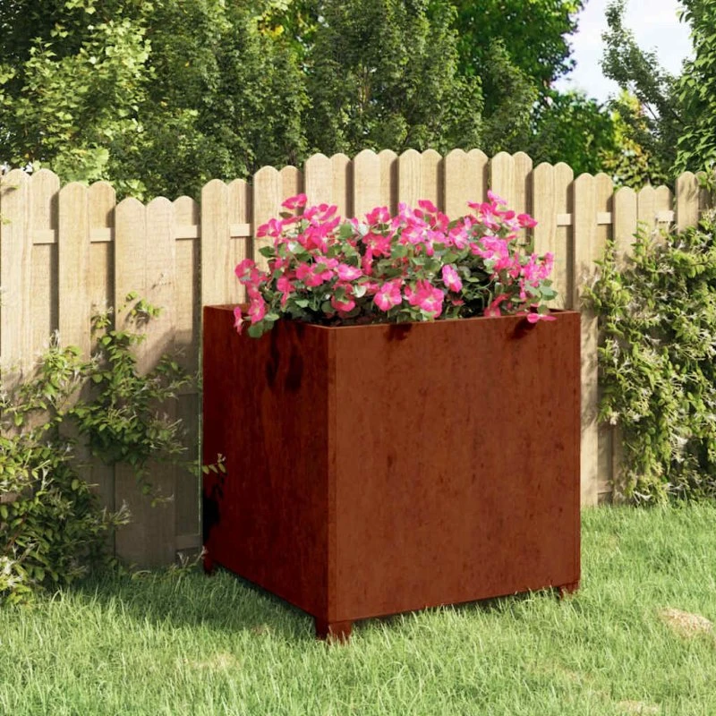 Plantekasse med ben i cortenstål 50x50x50 cm, rustfarvet