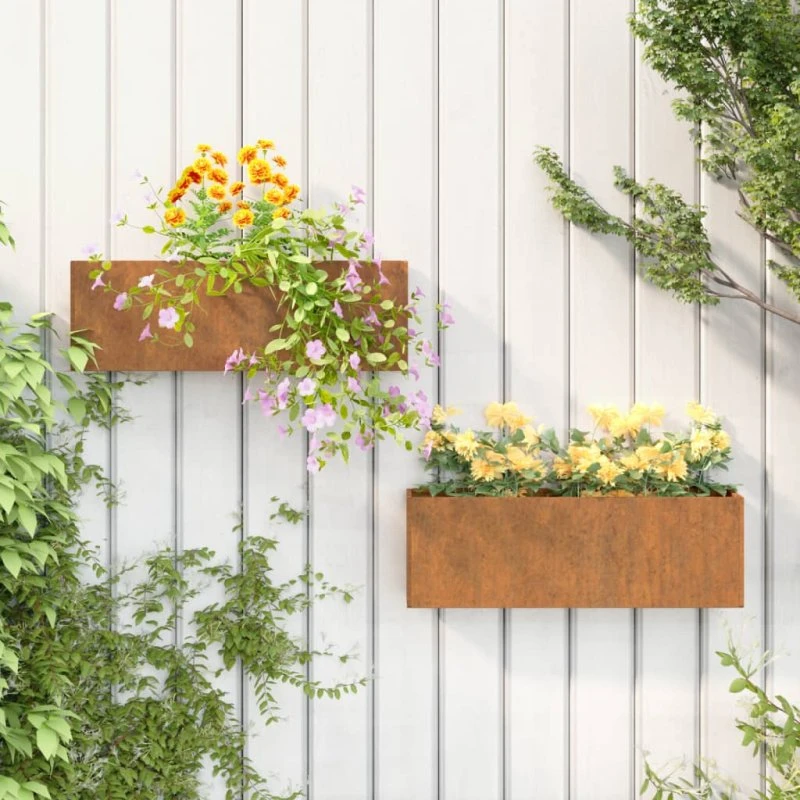 Væghængte plantekasser 2 stk. 53x10x17 cm cortenstål