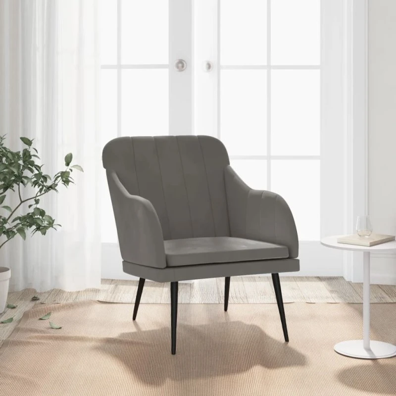 Velour lænestol mørkegrå 63x76x80 cm