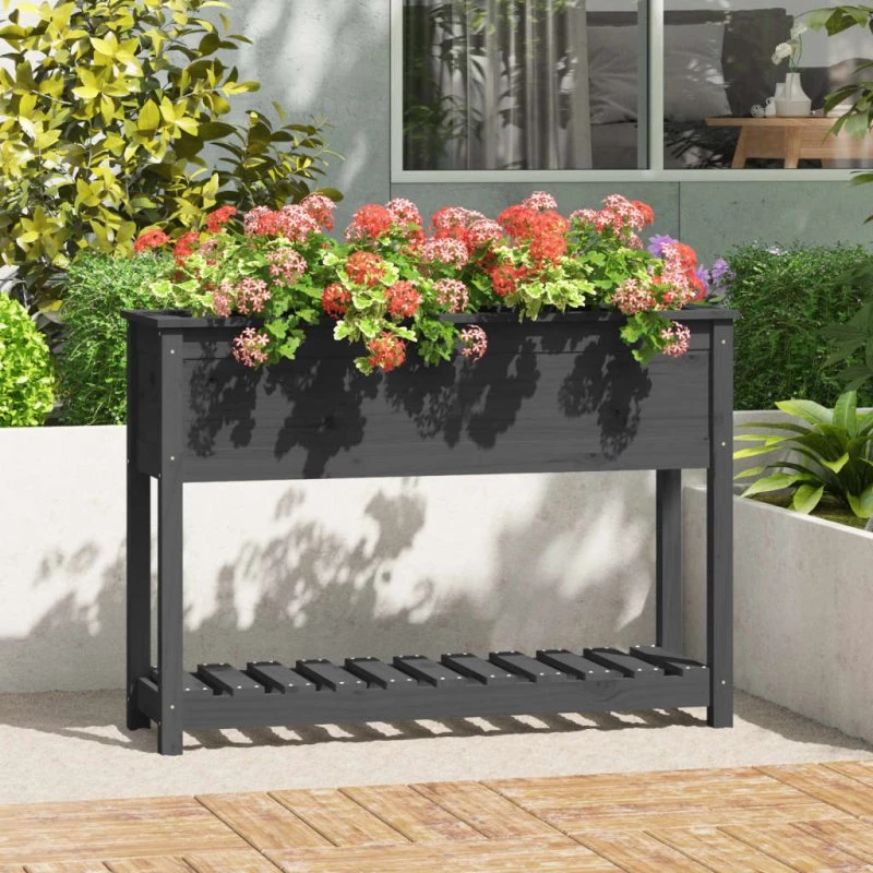 Plantekasse med hylde 111,5x34,5x81 cm i massivt fyrretræ