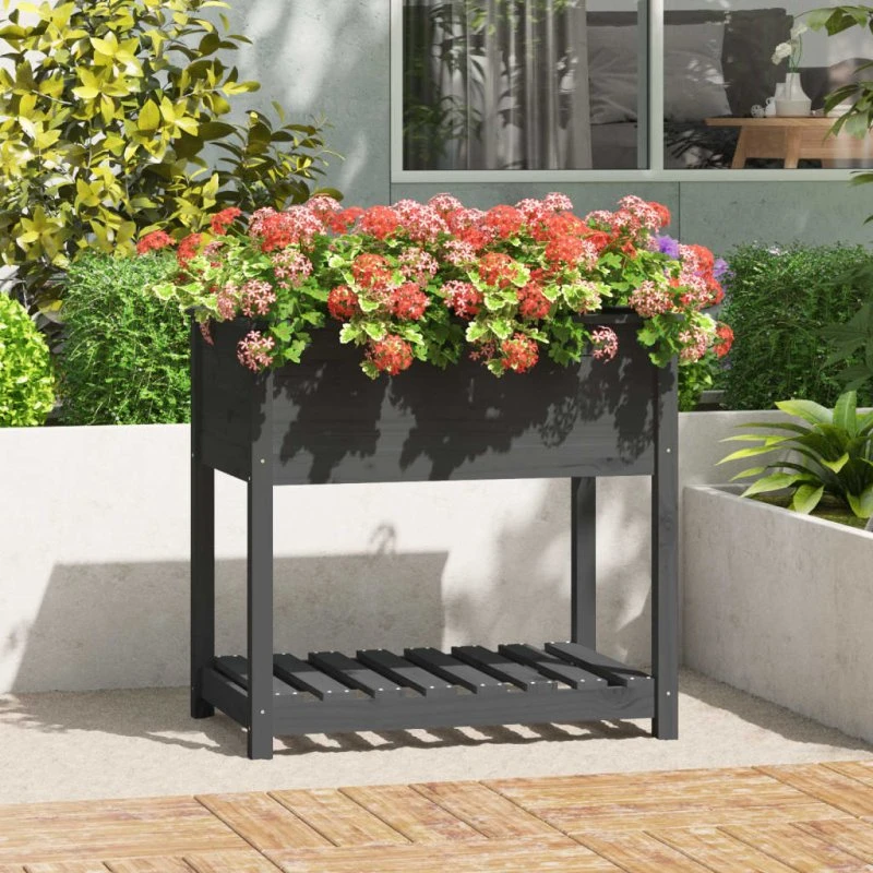 Plantekasse med hylde i massivt fyrretræ 82,5×54×81 cm