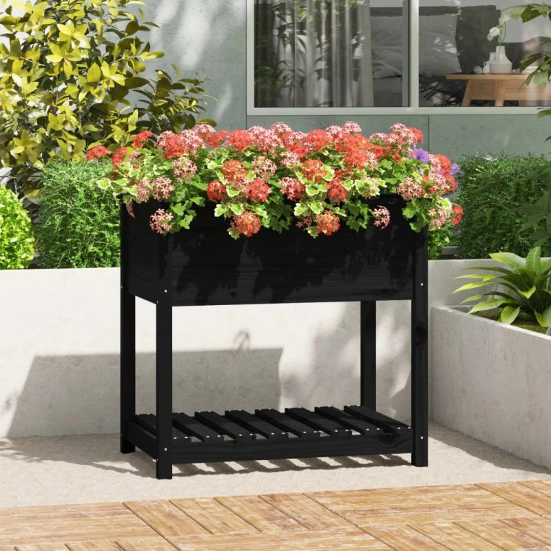 Plantekasse i massivt fyrretræ med hylde 82,5x54x81 cm