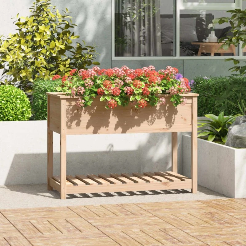 Plantekasse i fyrretræ med hylde 111,5x54x81 cm