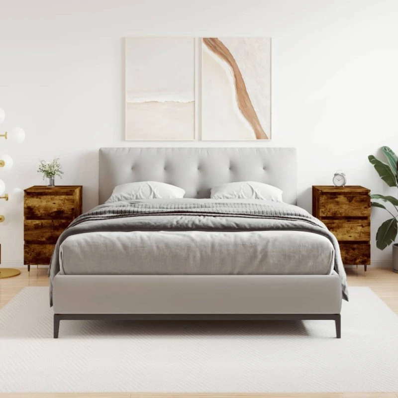 Sengeborde 2 stk. 40x35x69 cm – Røget egetræ (konstrueret træ)