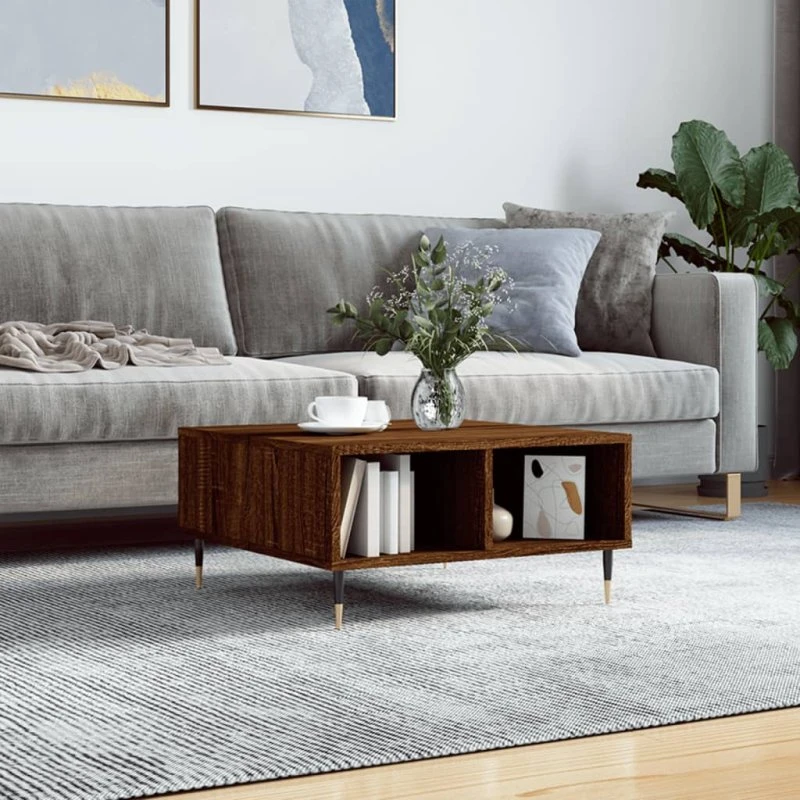 Sofabord 60x60x30 cm i konstrueret træ — Egetræsfarve