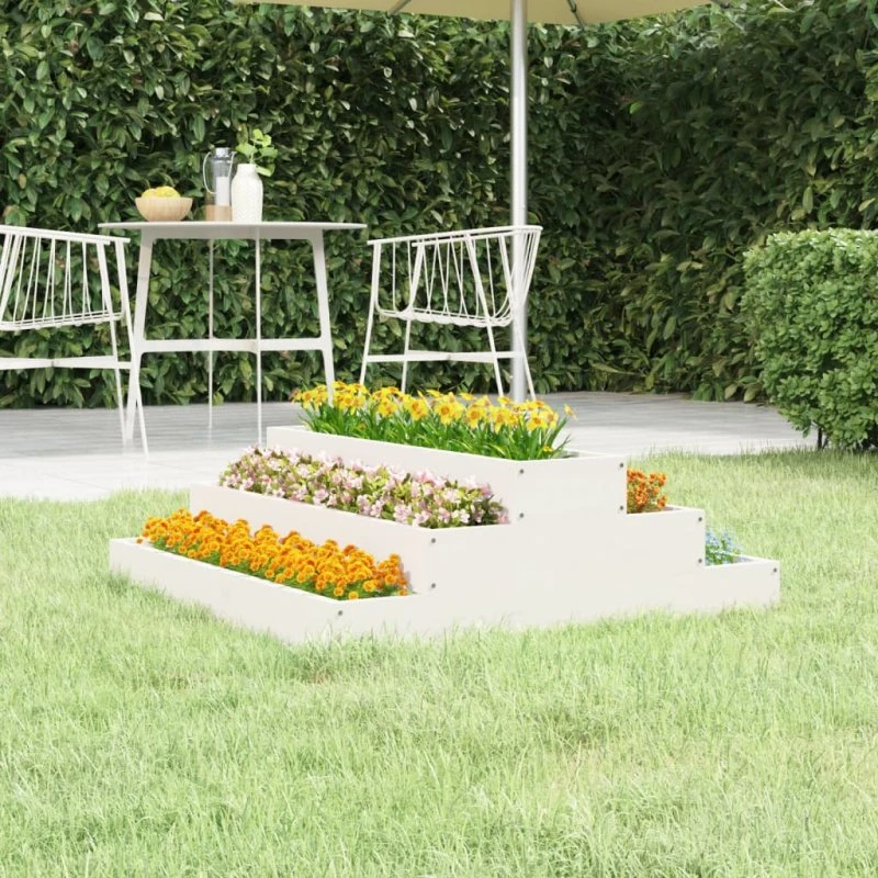 Plantekasse i massivt fyrretræ 80x80x27 cm – hvid