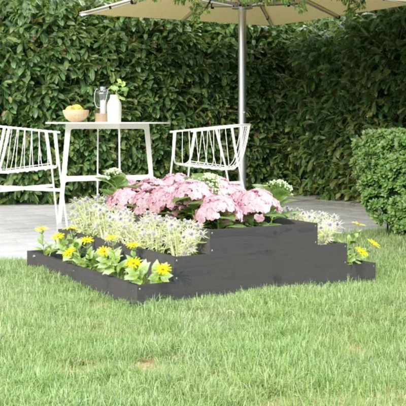 Plantekasse i massivt fyrretræ 110x110x27 cm – grå