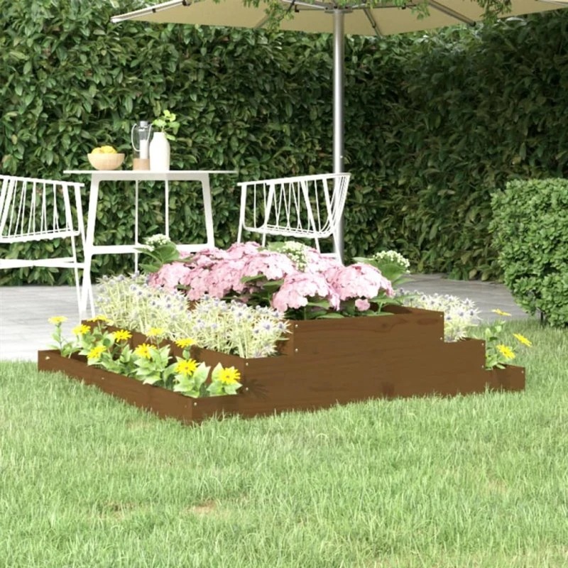Plantekasse i massivt fyrretræ 110x110x27 cm – gyldenbrun