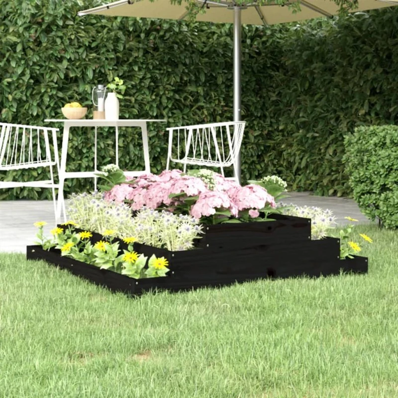 Plantekasse i massivt fyrretræ 110×110×27 cm – sort