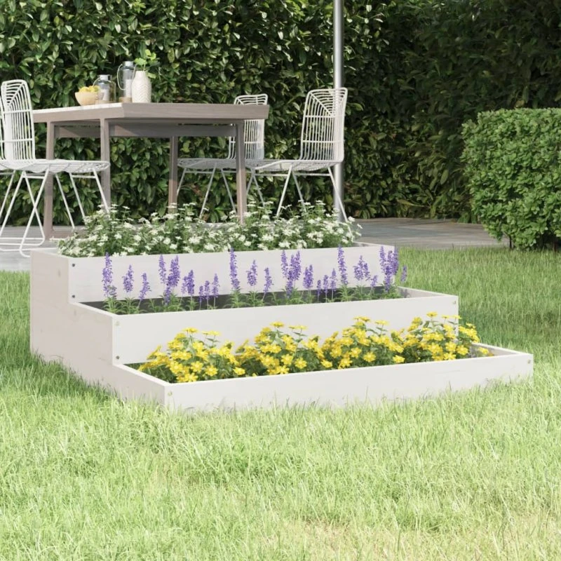 Plantekasse i massivt fyrretræ 78x78x27 cm – hvid