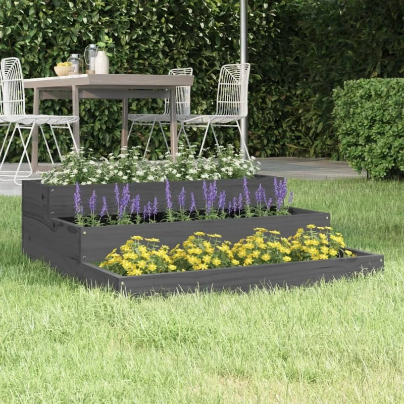 Plantekasse i massivt fyrretræ 78x78x27 cm – grå