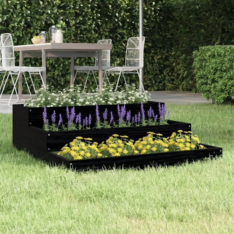 Plantekasse i massivt fyrretræ 78x78x27 cm, sort
