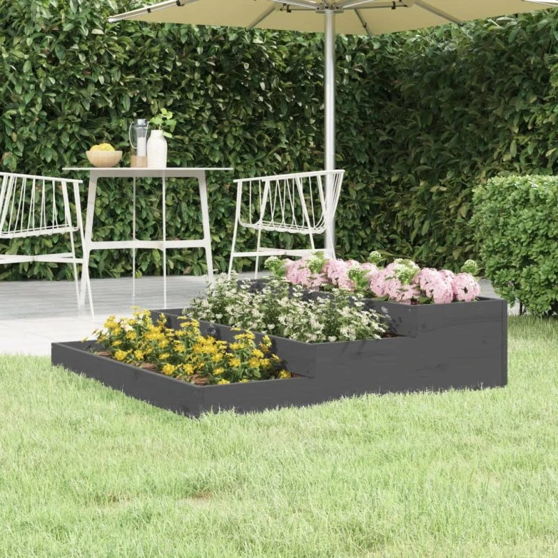 Plantekasse i massivt fyrretræ 107x107x27 cm – grå