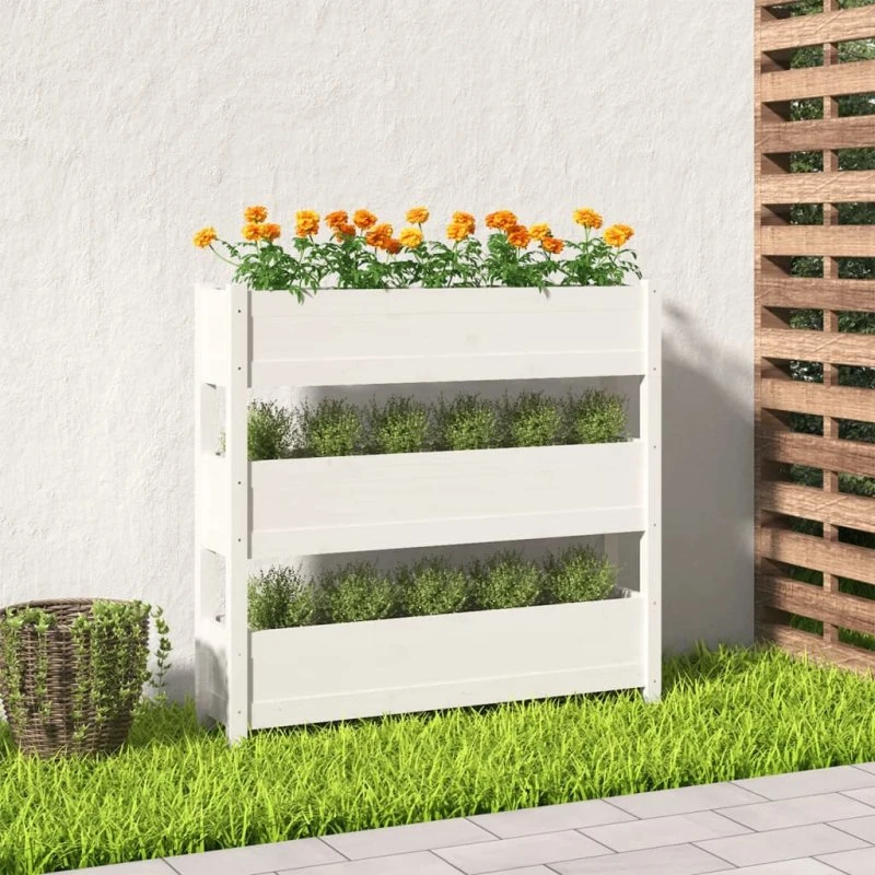 Plantekasse i massivt fyrretræ 112×25×104,5 cm – hvid
