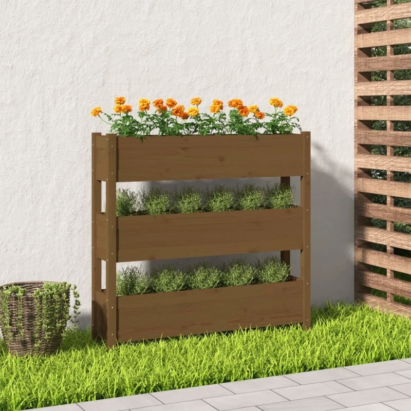 Plantekasse i massivt fyrretræ 112x25x104,5 cm, gyldenbrun