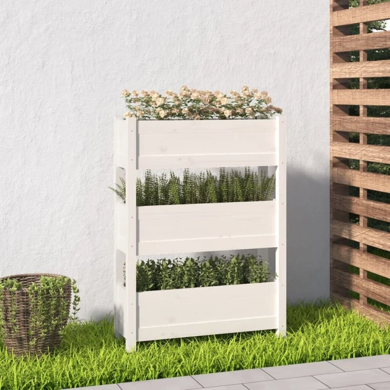 Plantekasse i massivt fyrretræ 77x25x104,5 cm - Hvid