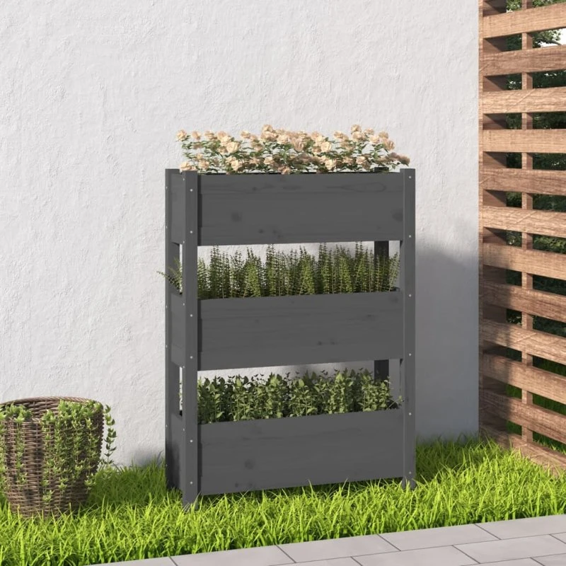 Plantekasse i massivt fyrretræ 77x25x104,5 cm - grå