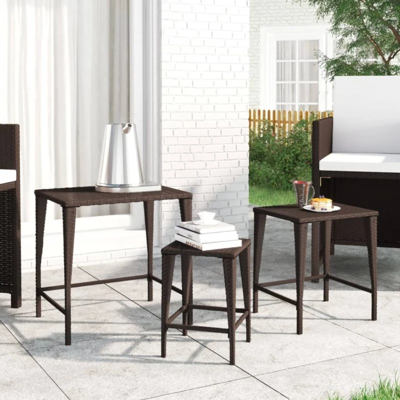 Indskudsborde 3 stk. i polyrattan, brun