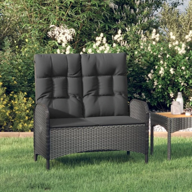 Havebænk 107 cm polyrattan m. lænefunktion & hynder