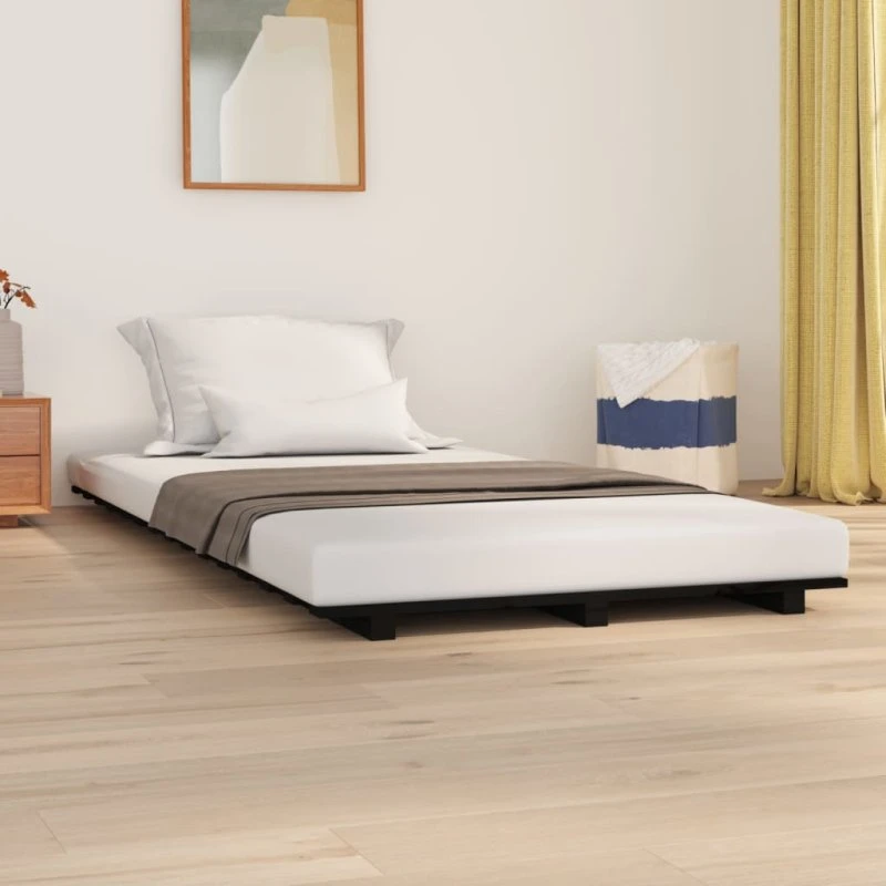 Sengestel 90x190 cm i massivt fyrretræ, sort