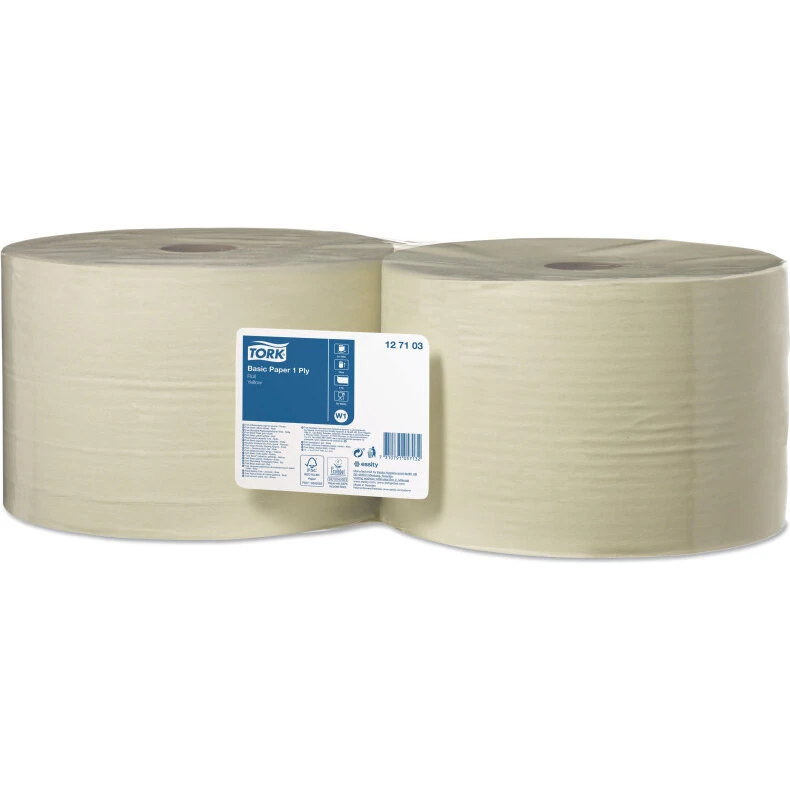 Tork Basic W1 aftørringsrulle 1-lag Ø38 cm 1190 m gul (2 ruller)