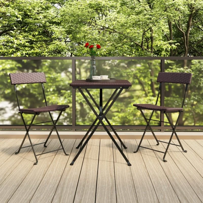 Foldbare bistrostole 2 stk. polyrattan & stål – brun