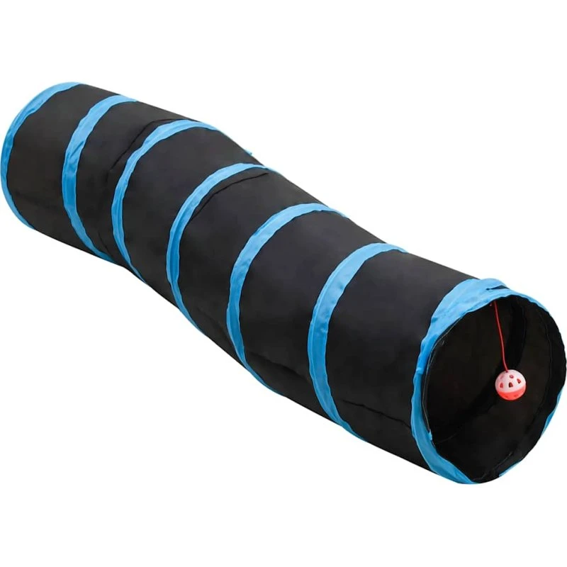 Kattetunnel S-formet 122 cm i polyester – sort/blå