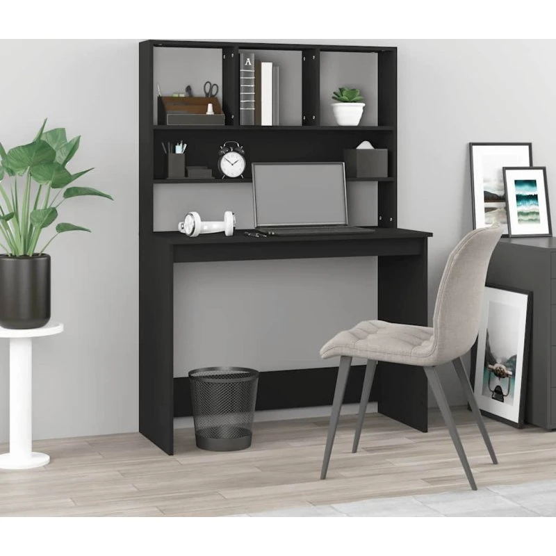 Skrivebord med hylder 102x45x148 cm – sort konstrueret træ