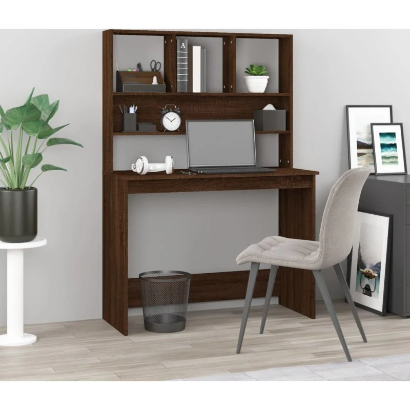 Skrivebord med hylder 102x45x148 cm – brun egetræ