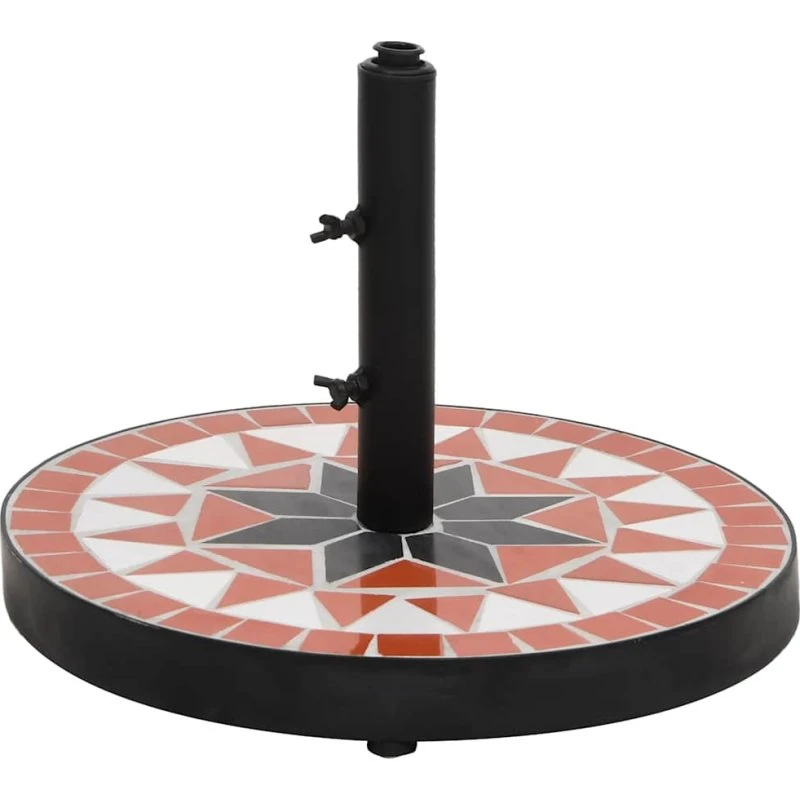 Parasolfod 12 kg rund terrakotta/hvid i jern med keramisk flise