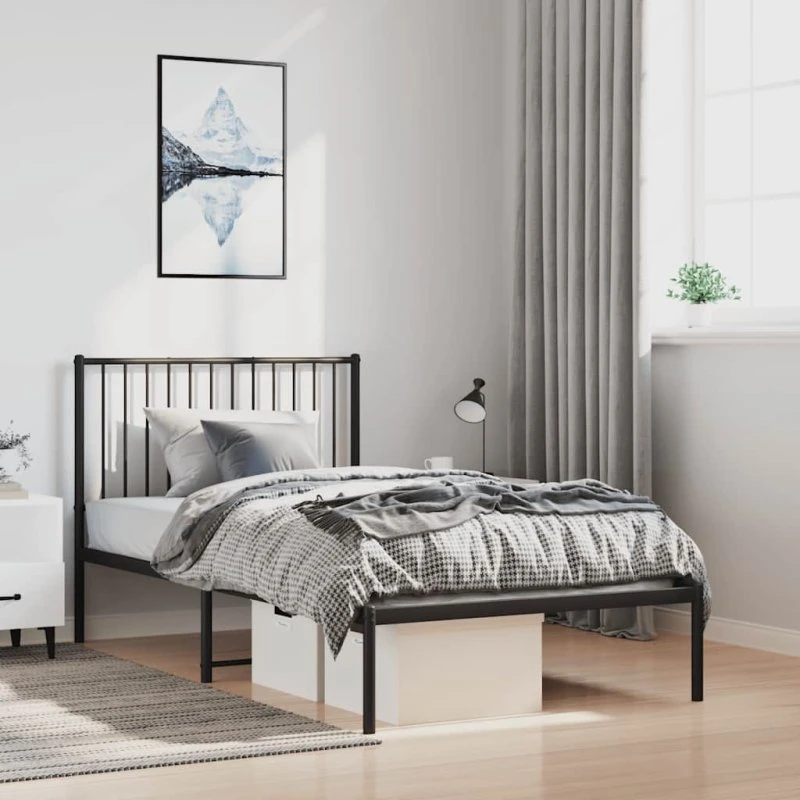 Sengeramme med sengegavl 100x200 cm i sort metal