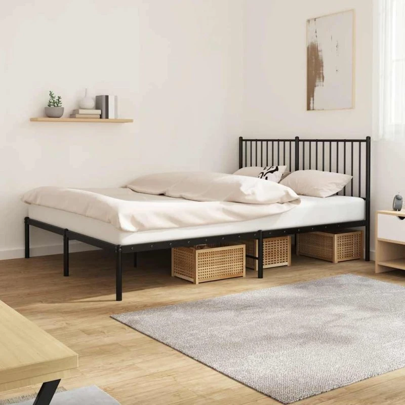 Sengeramme med sengegavl 160x200 cm – sort metal