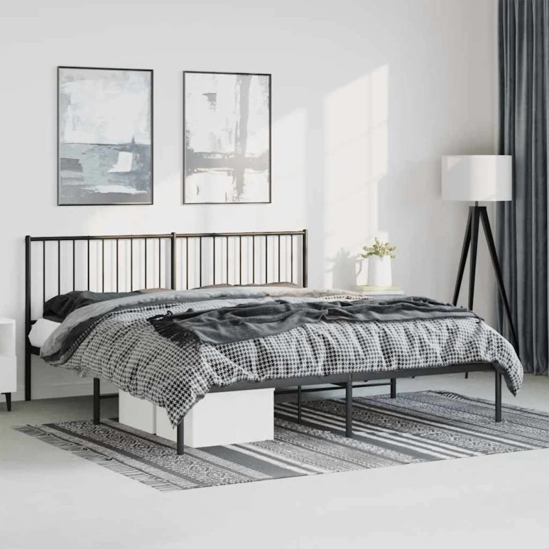 Sengeramme med sengegavl 183x213 cm - Sort metal