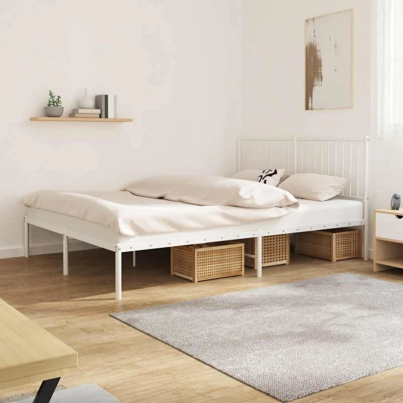 Sengeramme med sengegavl 160x200 cm - hvid metal