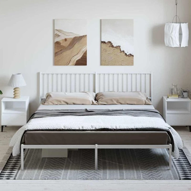 Metal sengeramme med sengegavl 183x213 cm – hvid