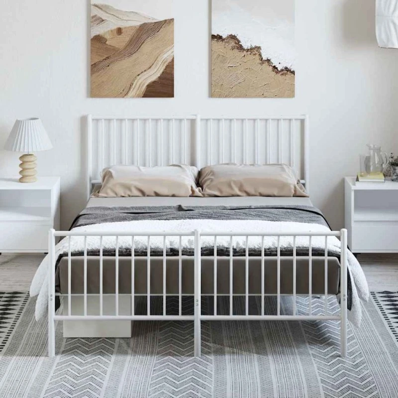 Sengeramme i metal 135x190 cm med sengegavl hvid