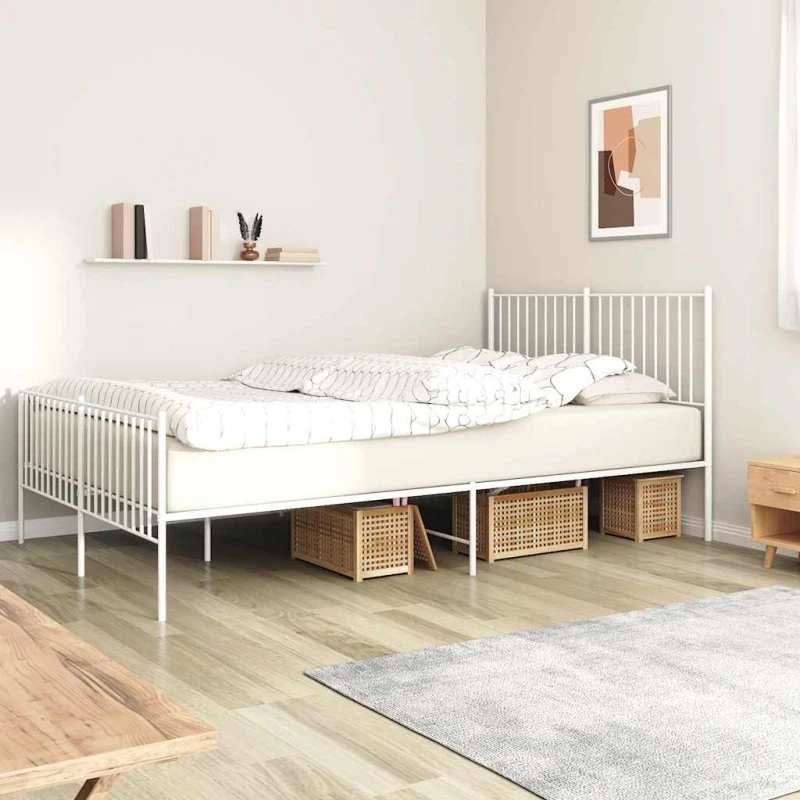 Sengeramme 160x200 cm i hvidt pulverlakeret metal